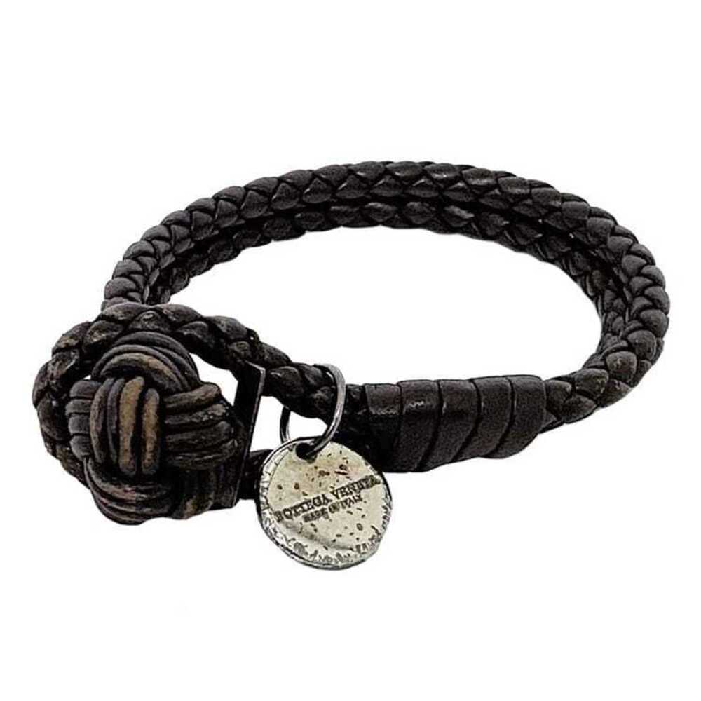BOTTEGA VENETA Brown Leather Intrecciato Charm Bracelet